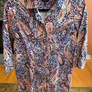Talbots Blue and Red Casual Dress with Paisley Print
